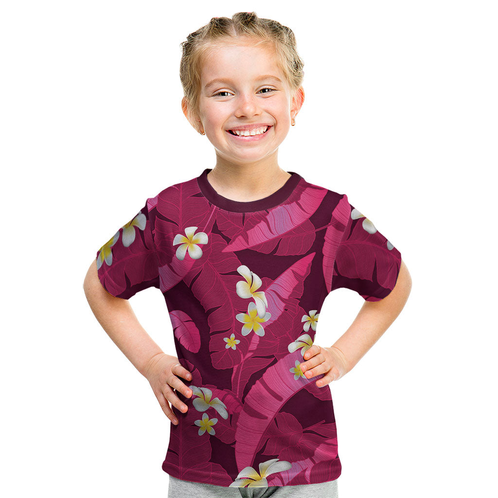 Pink Banana Leaf Hawaii Kid T Shirt Lau Maia Plumeria Tropical Summer Vibes LT14 Pink - Polynesian Pride