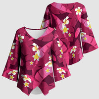 Pink Banana Leaf Hawaii Kimono Sleeve Blouse Lau Maia Plumeria Tropical Summer Vibes LT14 - Polynesian Pride
