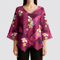 Pink Banana Leaf Hawaii Kimono Sleeve Blouse Lau Maia Plumeria Tropical Summer Vibes LT14 - Polynesian Pride