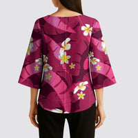 Pink Banana Leaf Hawaii Kimono Sleeve Blouse Lau Maia Plumeria Tropical Summer Vibes LT14 - Polynesian Pride