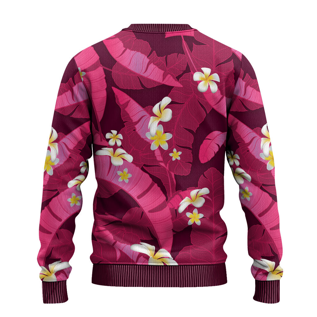 Pink Banana Leaf Hawaii Ugly Christmas Sweater Lau Maia Plumeria Tropical Summer Vibes LT14 - Polynesian Pride