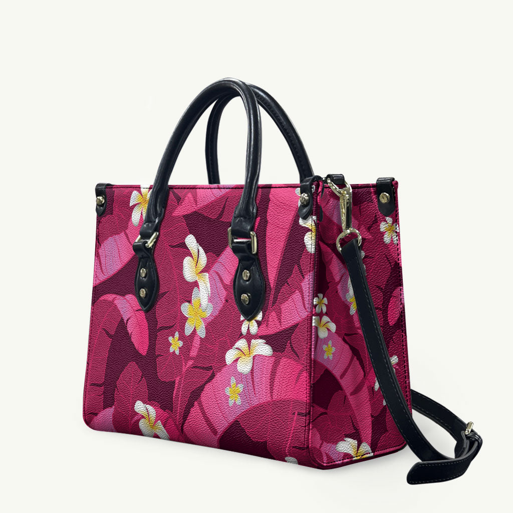 Pink Banana Leaf Hawaii Leather Bag Lau Maia Plumeria Tropical Summer Vibes LT14 Pink - Polynesian Pride