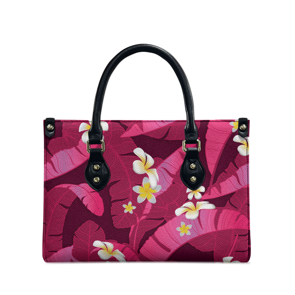 Pink Banana Leaf Hawaii Leather Bag Lau Maia Plumeria Tropical Summer Vibes LT14 - Polynesian Pride