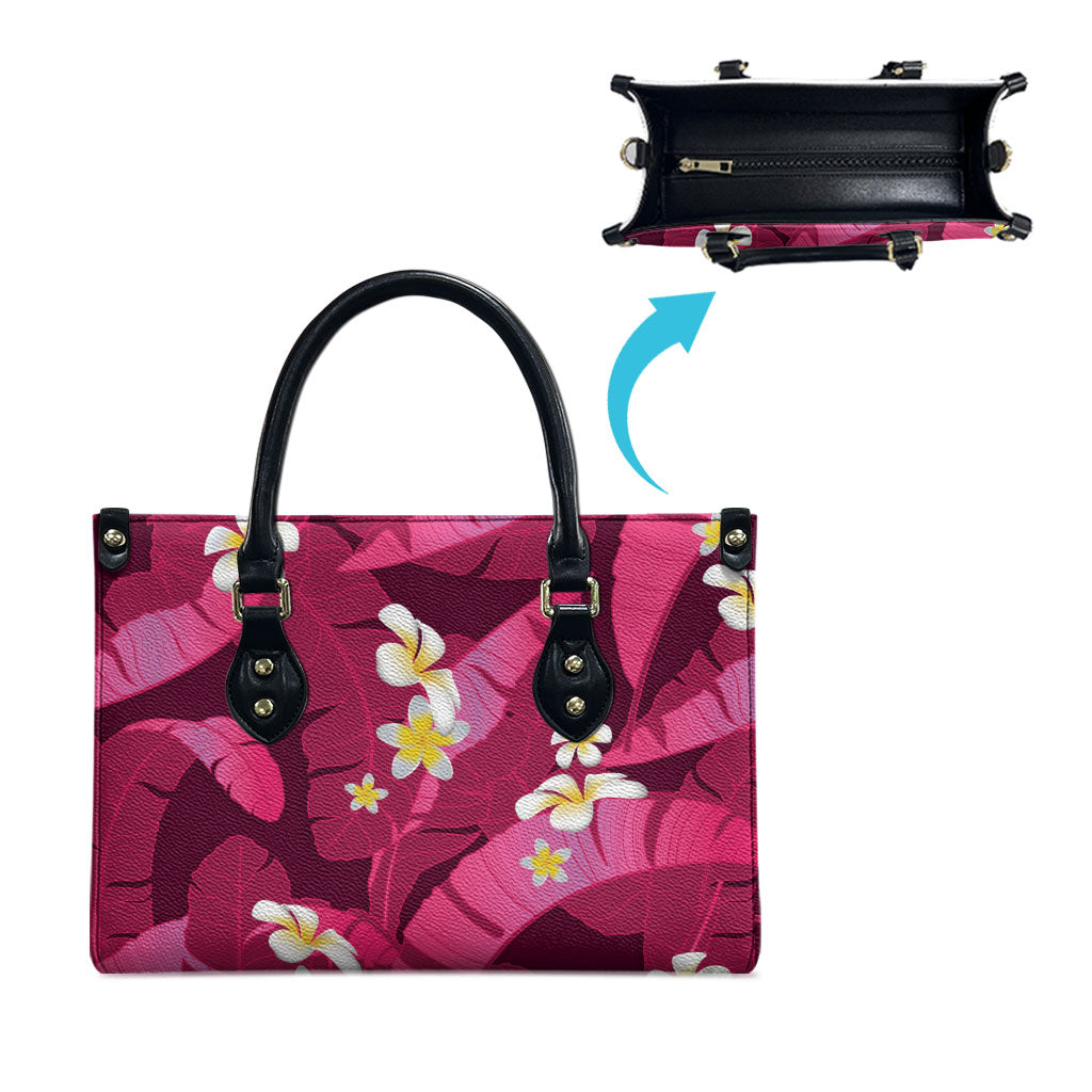 Pink Banana Leaf Hawaii Leather Bag Lau Maia Plumeria Tropical Summer Vibes LT14 - Polynesian Pride