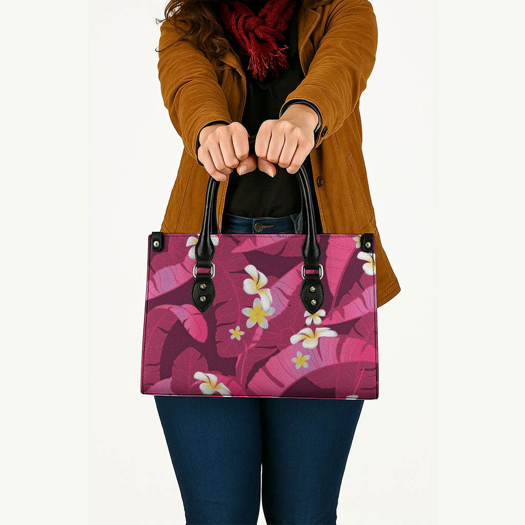 Pink Banana Leaf Hawaii Leather Bag Lau Maia Plumeria Tropical Summer Vibes LT14 - Polynesian Pride