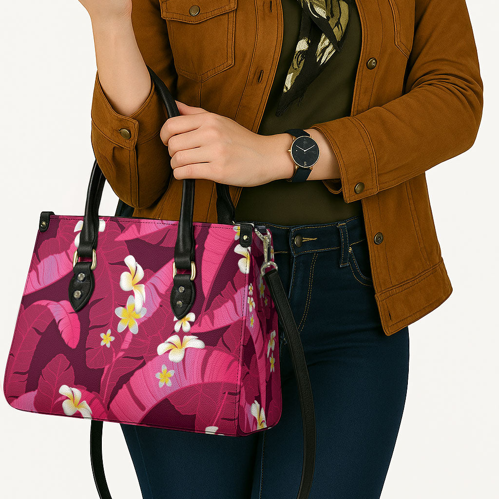 Pink Banana Leaf Hawaii Leather Bag Lau Maia Plumeria Tropical Summer Vibes LT14 - Polynesian Pride