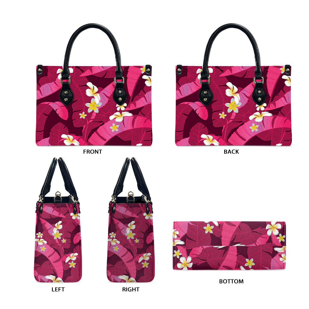 Pink Banana Leaf Hawaii Leather Bag Lau Maia Plumeria Tropical Summer Vibes LT14 - Polynesian Pride