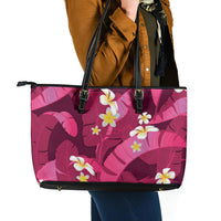 Pink Banana Leaf Hawaii Leather Tote Bag Lau Maia Plumeria Tropical Summer Vibes LT14 - Polynesian Pride