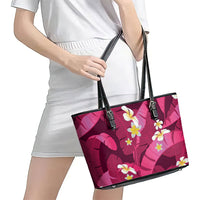 Pink Banana Leaf Hawaii Leather Tote Bag Lau Maia Plumeria Tropical Summer Vibes LT14 - Polynesian Pride