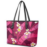 Pink Banana Leaf Hawaii Leather Tote Bag Lau Maia Plumeria Tropical Summer Vibes LT14 - Polynesian Pride