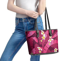 Pink Banana Leaf Hawaii Leather Tote Bag Lau Maia Plumeria Tropical Summer Vibes LT14 - Polynesian Pride