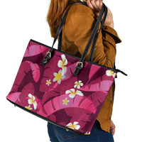 Pink Banana Leaf Hawaii Leather Tote Bag Lau Maia Plumeria Tropical Summer Vibes LT14 - Polynesian Pride