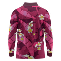 Pink Banana Leaf Hawaii Long Sleeve Polo Shirt Lau Maia Plumeria Tropical Summer Vibes LT14 - Polynesian Pride
