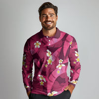 Pink Banana Leaf Hawaii Long Sleeve Polo Shirt Lau Maia Plumeria Tropical Summer Vibes LT14 - Polynesian Pride