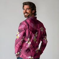 Pink Banana Leaf Hawaii Long Sleeve Polo Shirt Lau Maia Plumeria Tropical Summer Vibes LT14 - Polynesian Pride