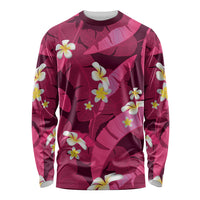 Pink Banana Leaf Hawaii Long Sleeve Shirt Lau Maia Plumeria Tropical Summer Vibes LT14 Unisex Pink - Polynesian Pride