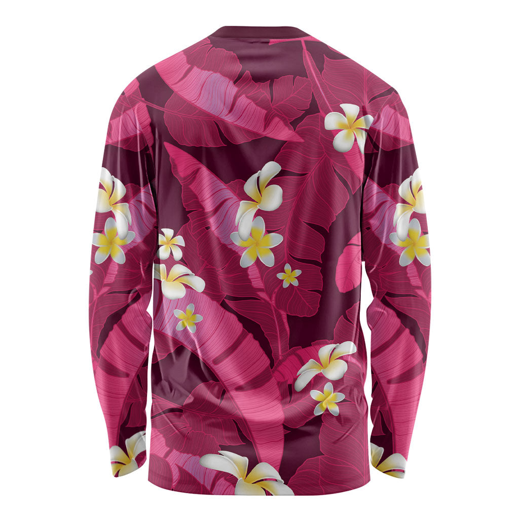 Pink Banana Leaf Hawaii Long Sleeve Shirt Lau Maia Plumeria Tropical Summer Vibes LT14 - Polynesian Pride