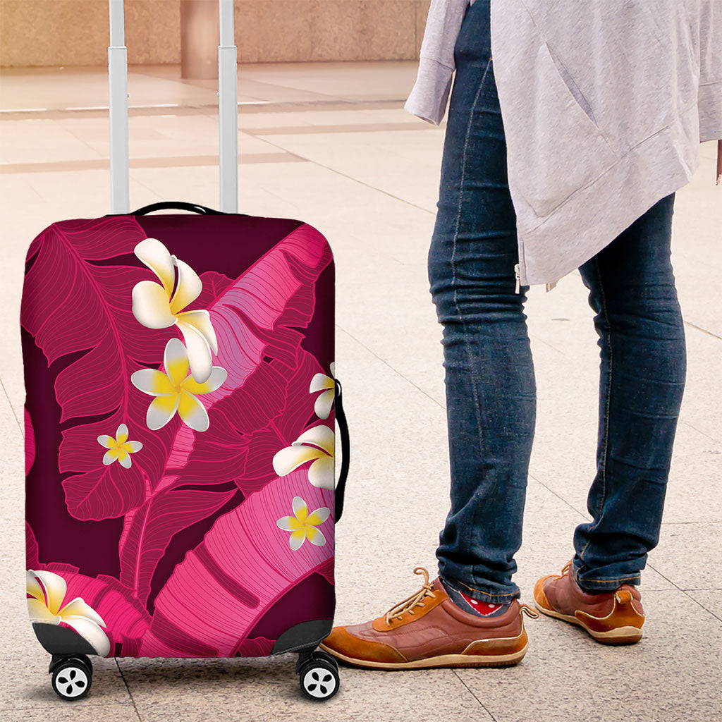 Pink Banana Leaf Hawaii Luggage Cover Lau Maia Plumeria Tropical Summer Vibes LT14 Pink - Polynesian Pride
