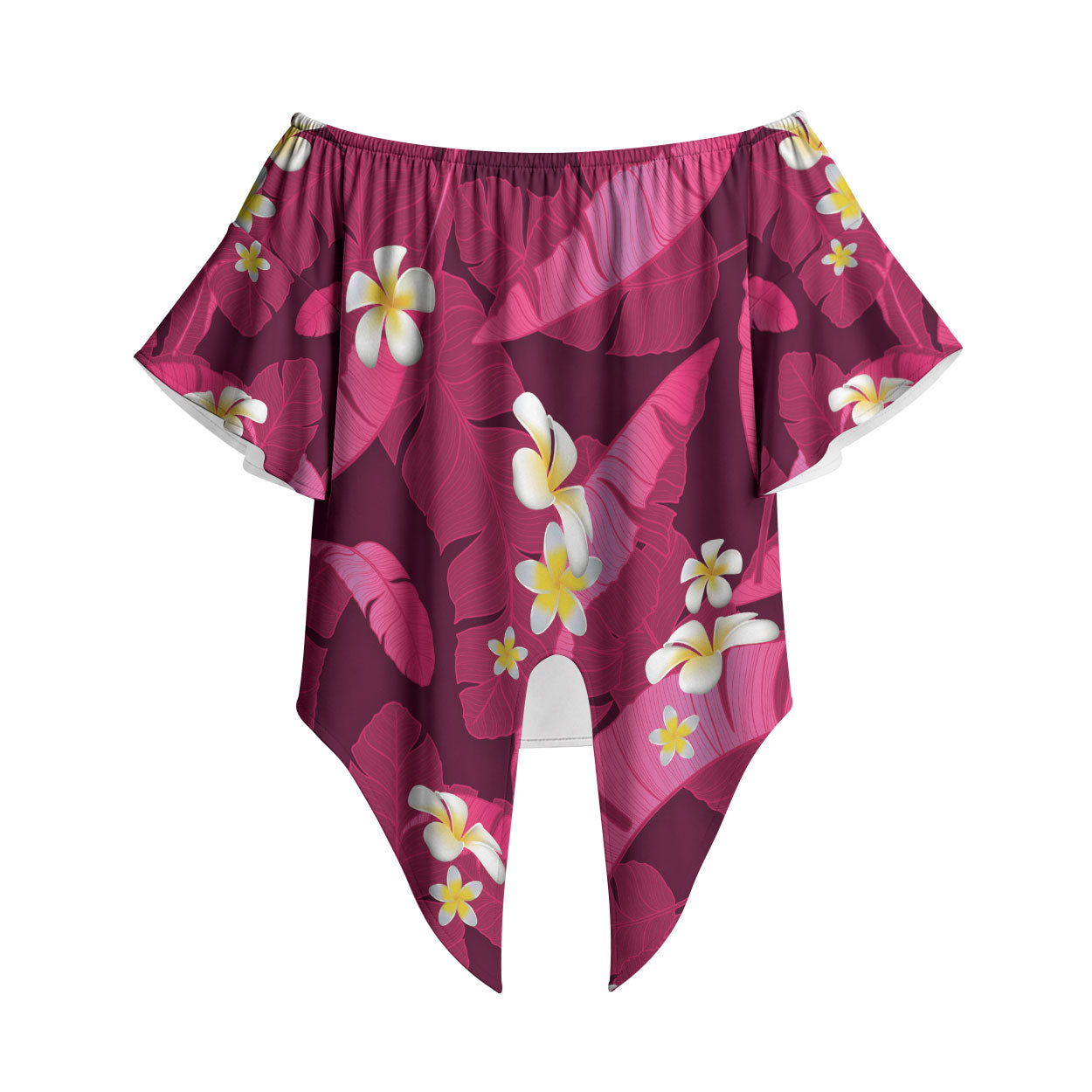 Pink Banana Leaf Hawaii Off Shoulder Wrap Waist Top Lau Maia Plumeria Tropical Summer Vibes LT14 Pink - Polynesian Pride