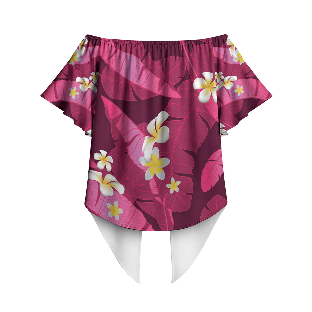 Pink Banana Leaf Hawaii Off Shoulder Wrap Waist Top Lau Maia Plumeria Tropical Summer Vibes LT14 - Polynesian Pride