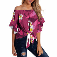 Pink Banana Leaf Hawaii Off Shoulder Wrap Waist Top Lau Maia Plumeria Tropical Summer Vibes LT14 - Polynesian Pride