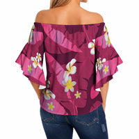 Pink Banana Leaf Hawaii Off Shoulder Wrap Waist Top Lau Maia Plumeria Tropical Summer Vibes LT14 - Polynesian Pride