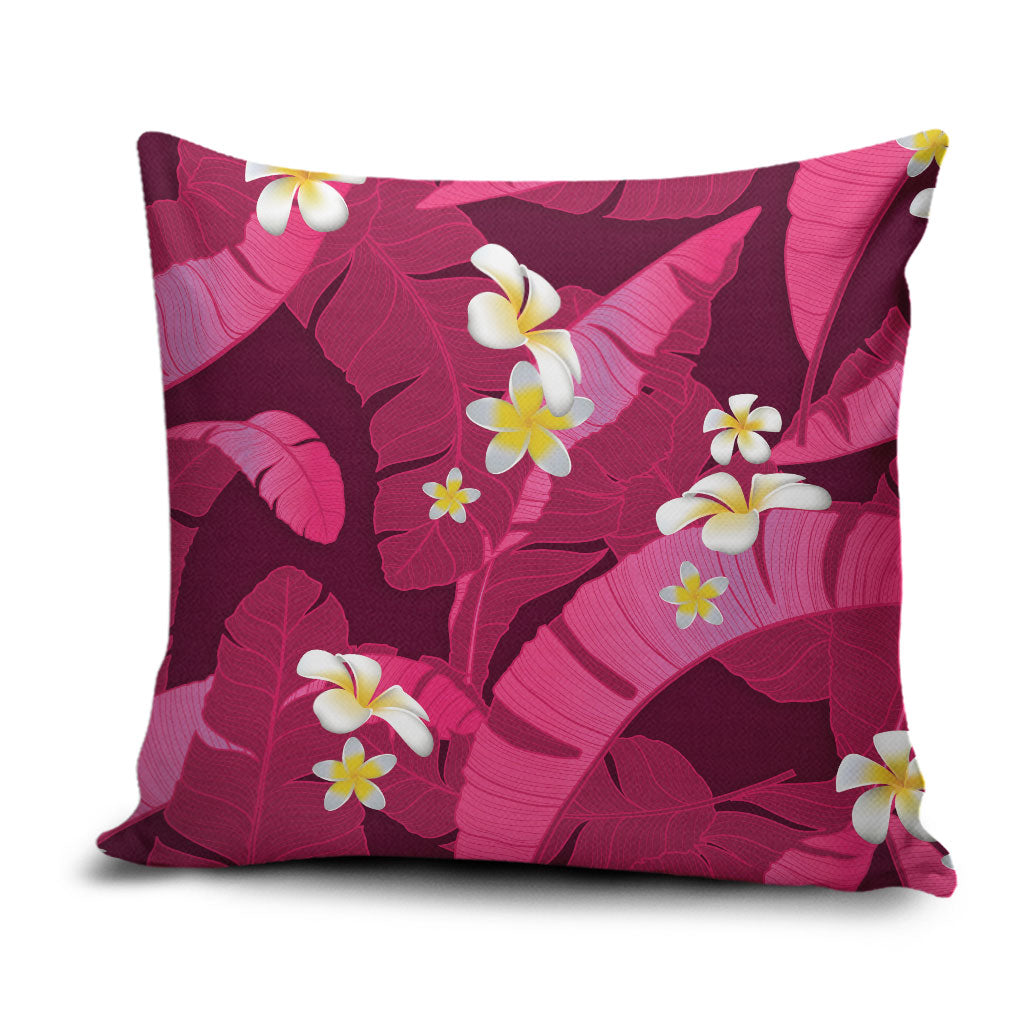 Pink Banana Leaf Hawaii Pillow Cover Lau Maia Plumeria Tropical Summer Vibes LT14 Pink - Polynesian Pride