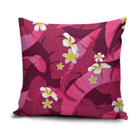 Pink Banana Leaf Hawaii Pillow Cover Lau Maia Plumeria Tropical Summer Vibes LT14 Pink - Polynesian Pride