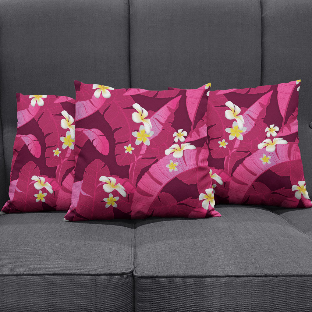 Pink Banana Leaf Hawaii Pillow Cover Lau Maia Plumeria Tropical Summer Vibes LT14 - Polynesian Pride