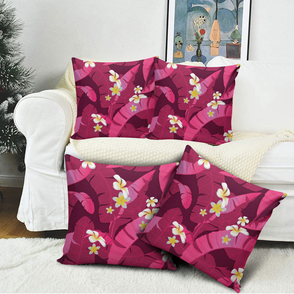 Pink Banana Leaf Hawaii Pillow Cover Lau Maia Plumeria Tropical Summer Vibes LT14 - Polynesian Pride