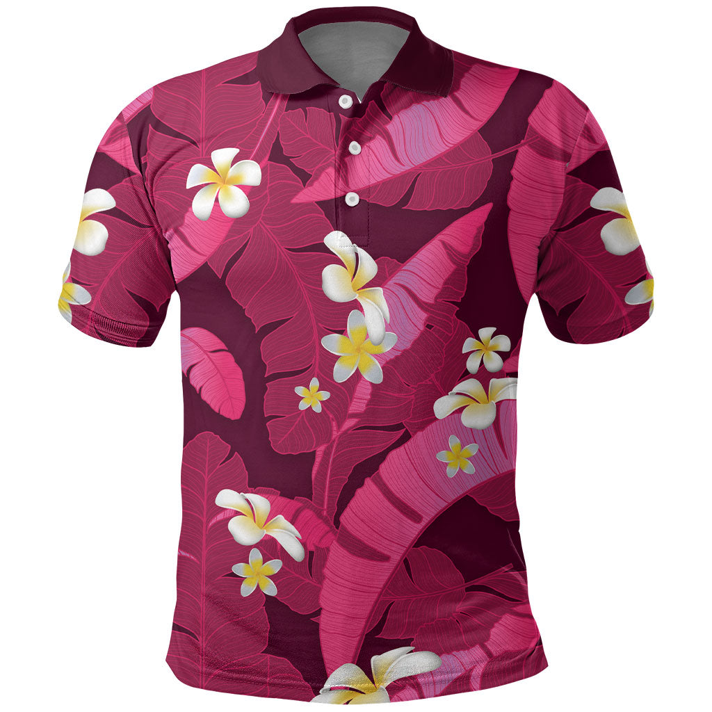 Pink Banana Leaf Hawaii Polo Shirt Lau Maia Plumeria Tropical Summer Vibes LT14 Pink - Polynesian Pride