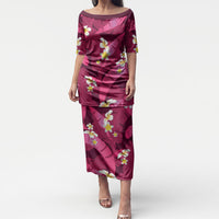 Pink Banana Leaf Hawaii Puletasi Lau Maia Plumeria Tropical Summer Vibes LT14 Long Dress Pink - Polynesian Pride