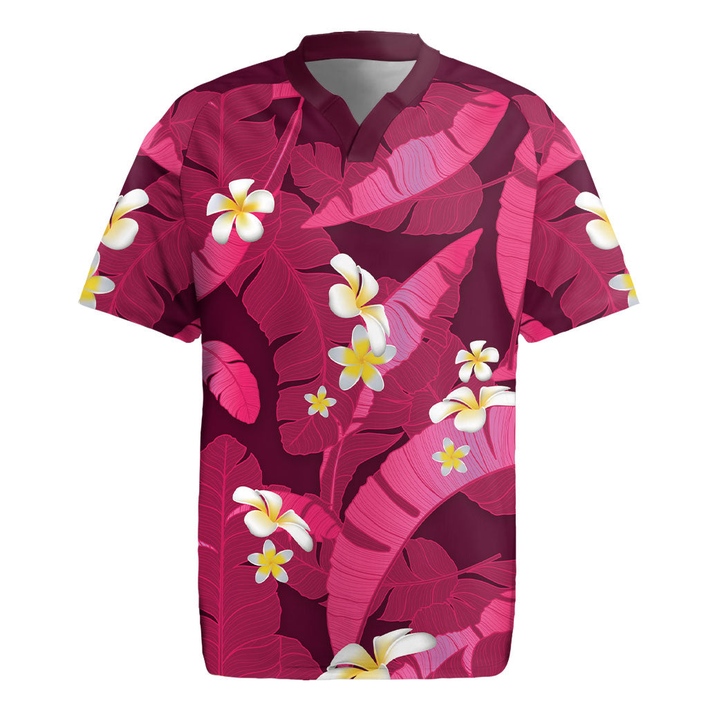 Pink Banana Leaf Hawaii Rugby Jersey Lau Maia Plumeria Tropical Summer Vibes LT14 Pink - Polynesian Pride