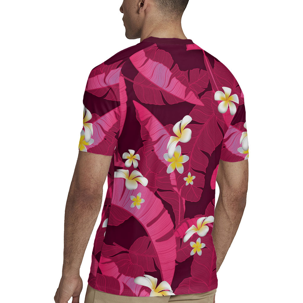 Pink Banana Leaf Hawaii Rugby Jersey Lau Maia Plumeria Tropical Summer Vibes LT14 - Polynesian Pride