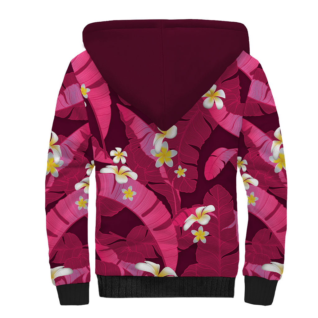 Pink Banana Leaf Hawaii Sherpa Hoodie Lau Maia Plumeria Tropical Summer Vibes LT14 - Polynesian Pride