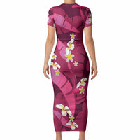 Pink Banana Leaf Hawaii Short Sleeve Bodycon Dress Lau Maia Plumeria Tropical Summer Vibes LT14 - Polynesian Pride