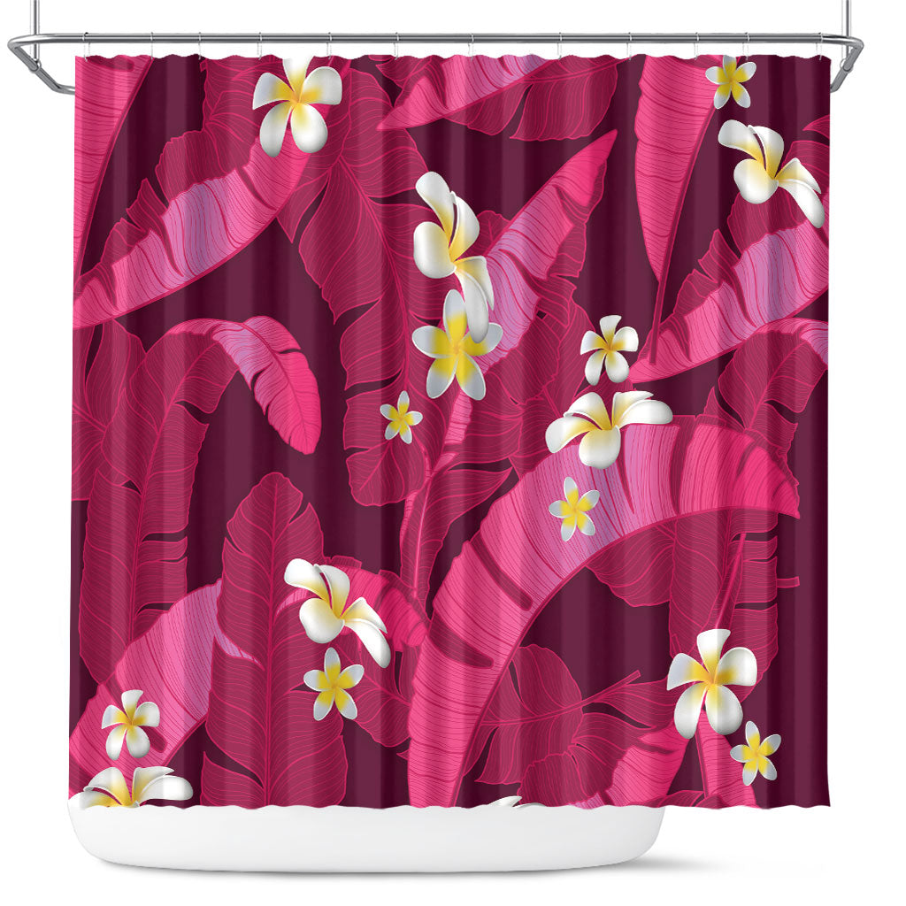 Pink Banana Leaf Hawaii Shower Curtain Lau Maia Plumeria Tropical Summer Vibes LT14 Pink - Polynesian Pride
