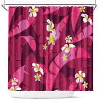 Pink Banana Leaf Hawaii Shower Curtain Lau Maia Plumeria Tropical Summer Vibes LT14 Pink - Polynesian Pride