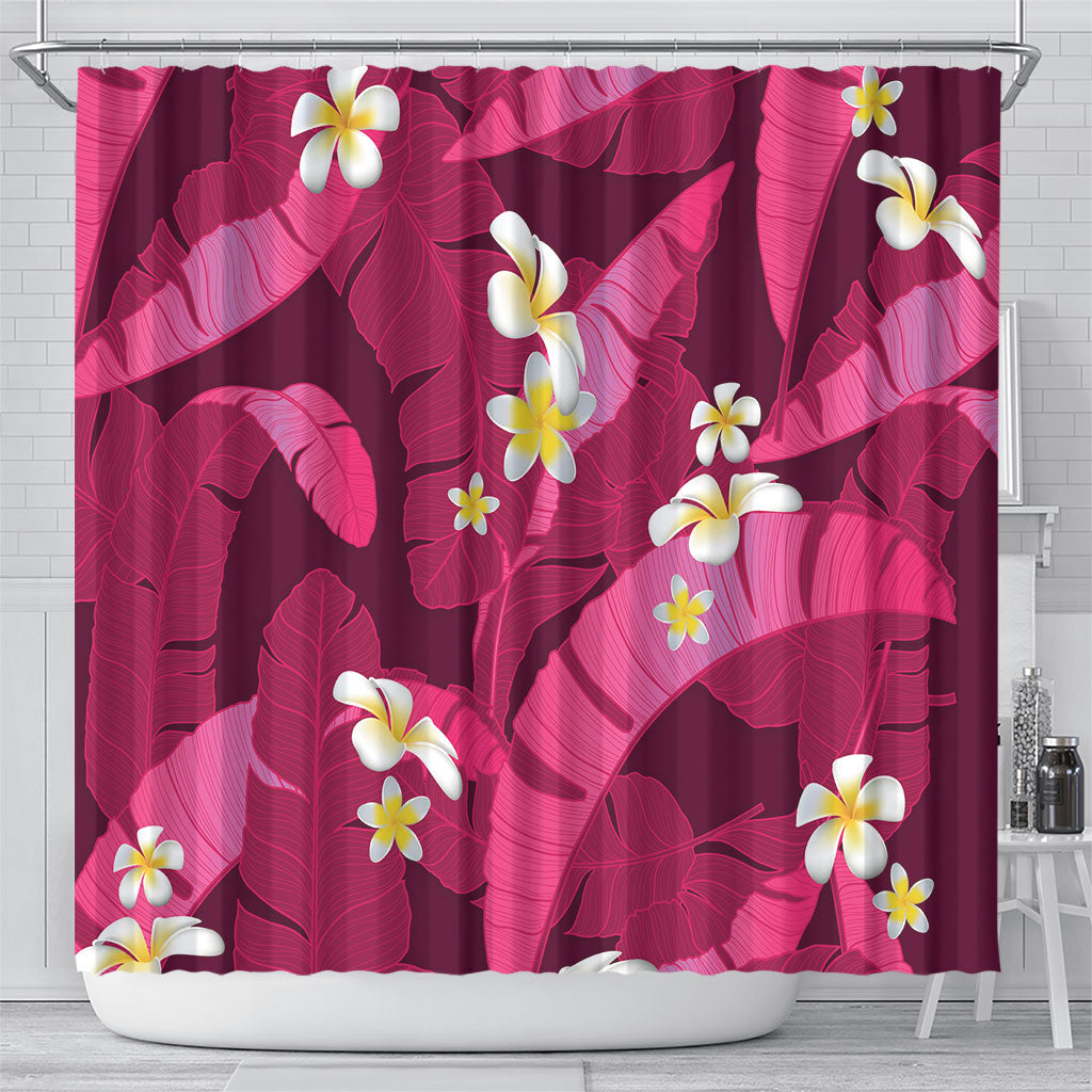 Pink Banana Leaf Hawaii Shower Curtain Lau Maia Plumeria Tropical Summer Vibes LT14 - Polynesian Pride