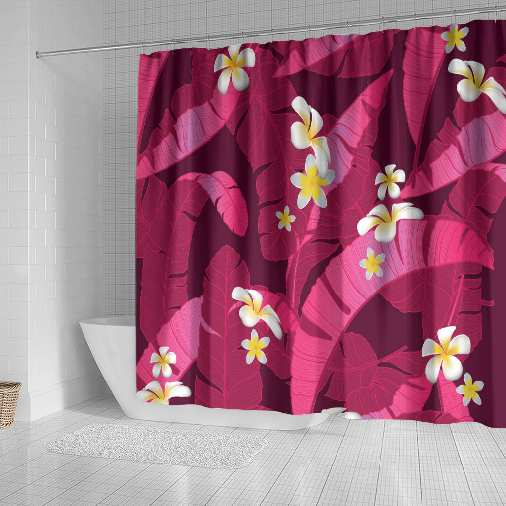 Pink Banana Leaf Hawaii Shower Curtain Lau Maia Plumeria Tropical Summer Vibes LT14 - Polynesian Pride