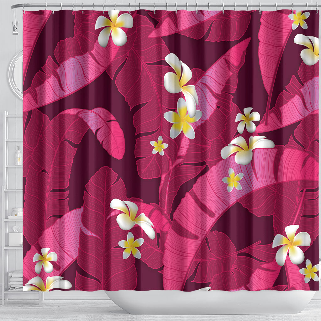 Pink Banana Leaf Hawaii Shower Curtain Lau Maia Plumeria Tropical Summer Vibes LT14 - Polynesian Pride