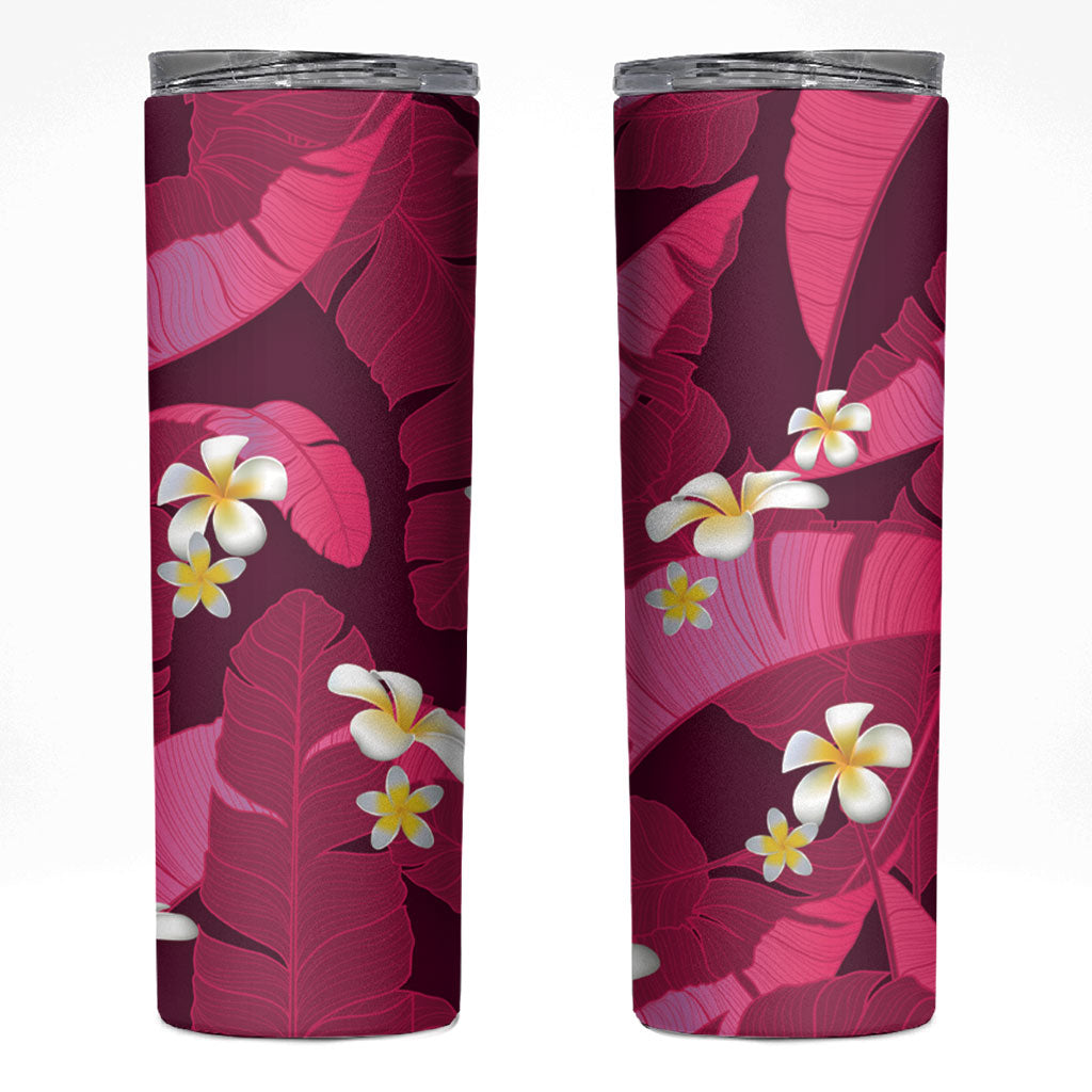 Pink Banana Leaf Hawaii Skinny Tumbler Lau Maia Plumeria Tropical Summer Vibes LT14 Pink - Polynesian Pride