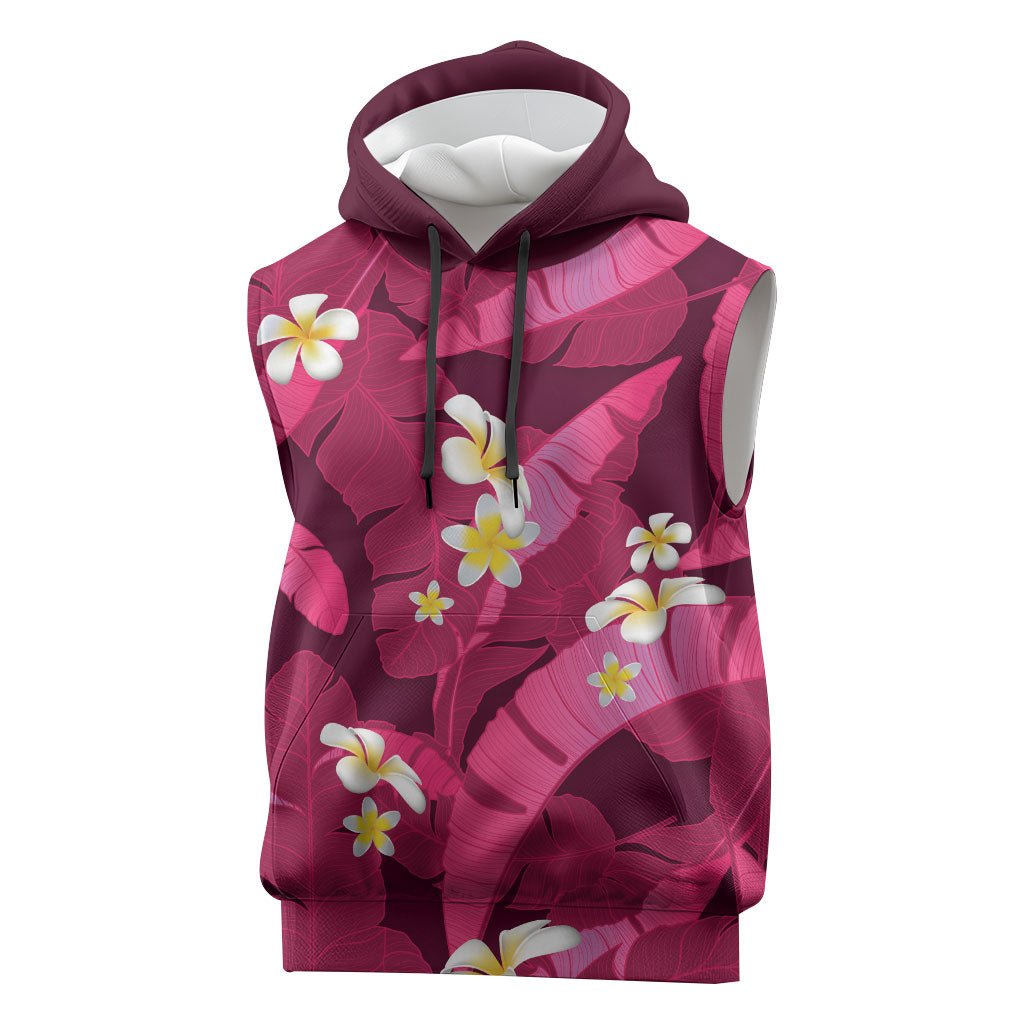 Pink Banana Leaf Hawaii Sleeveless Hoodie Lau Maia Plumeria Tropical Summer Vibes LT14 Pink - Polynesian Pride