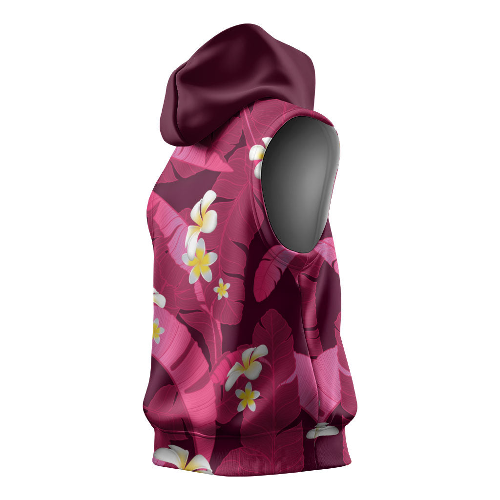 Pink Banana Leaf Hawaii Sleeveless Hoodie Lau Maia Plumeria Tropical Summer Vibes LT14 - Polynesian Pride