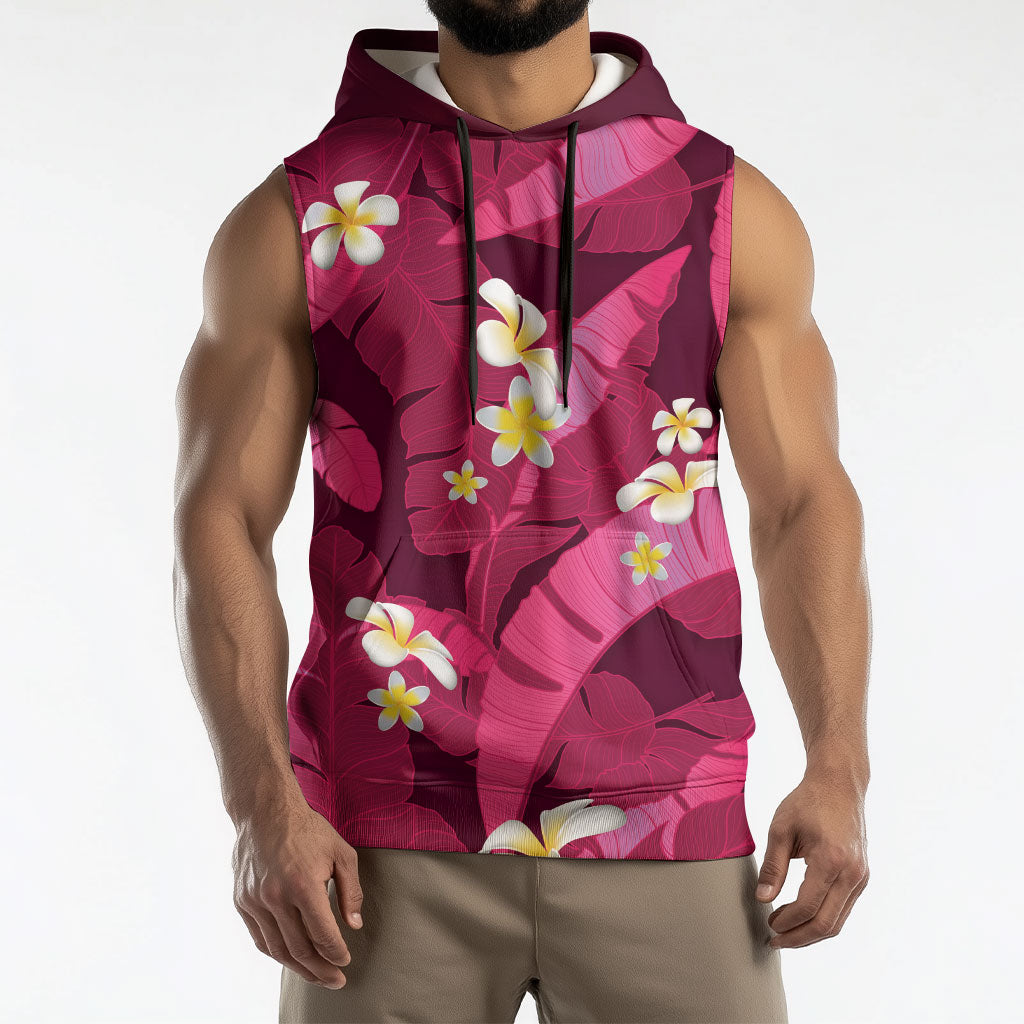 Pink Banana Leaf Hawaii Sleeveless Hoodie Lau Maia Plumeria Tropical Summer Vibes LT14 - Polynesian Pride