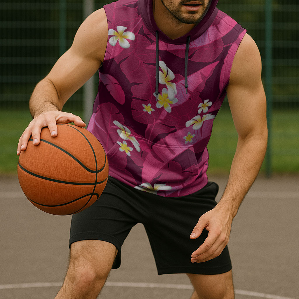 Pink Banana Leaf Hawaii Sleeveless Hoodie Lau Maia Plumeria Tropical Summer Vibes LT14 - Polynesian Pride