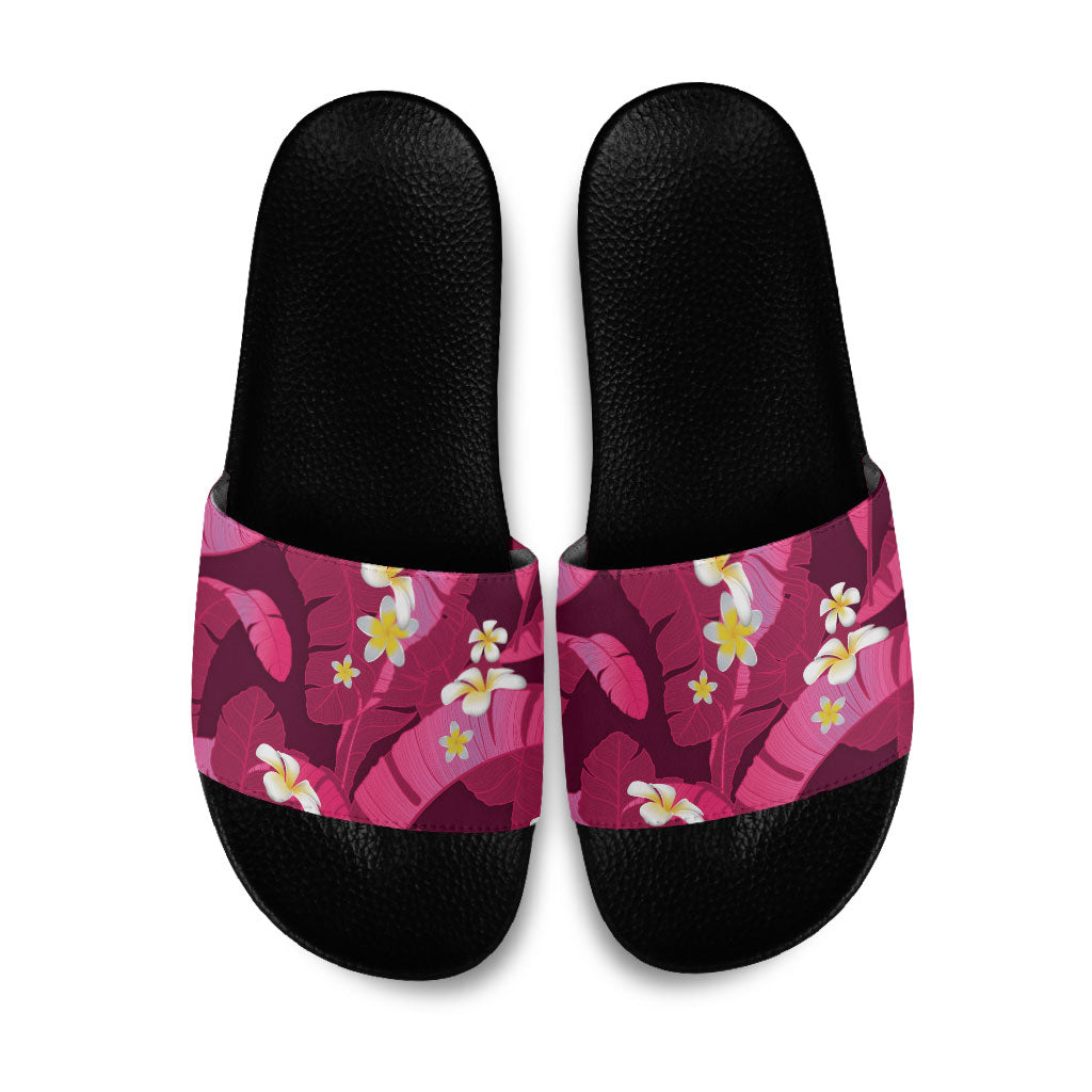 Pink Banana Leaf Hawaii Slide Sandals Lau Maia Plumeria Tropical Summer Vibes LT14 Pink - Polynesian Pride
