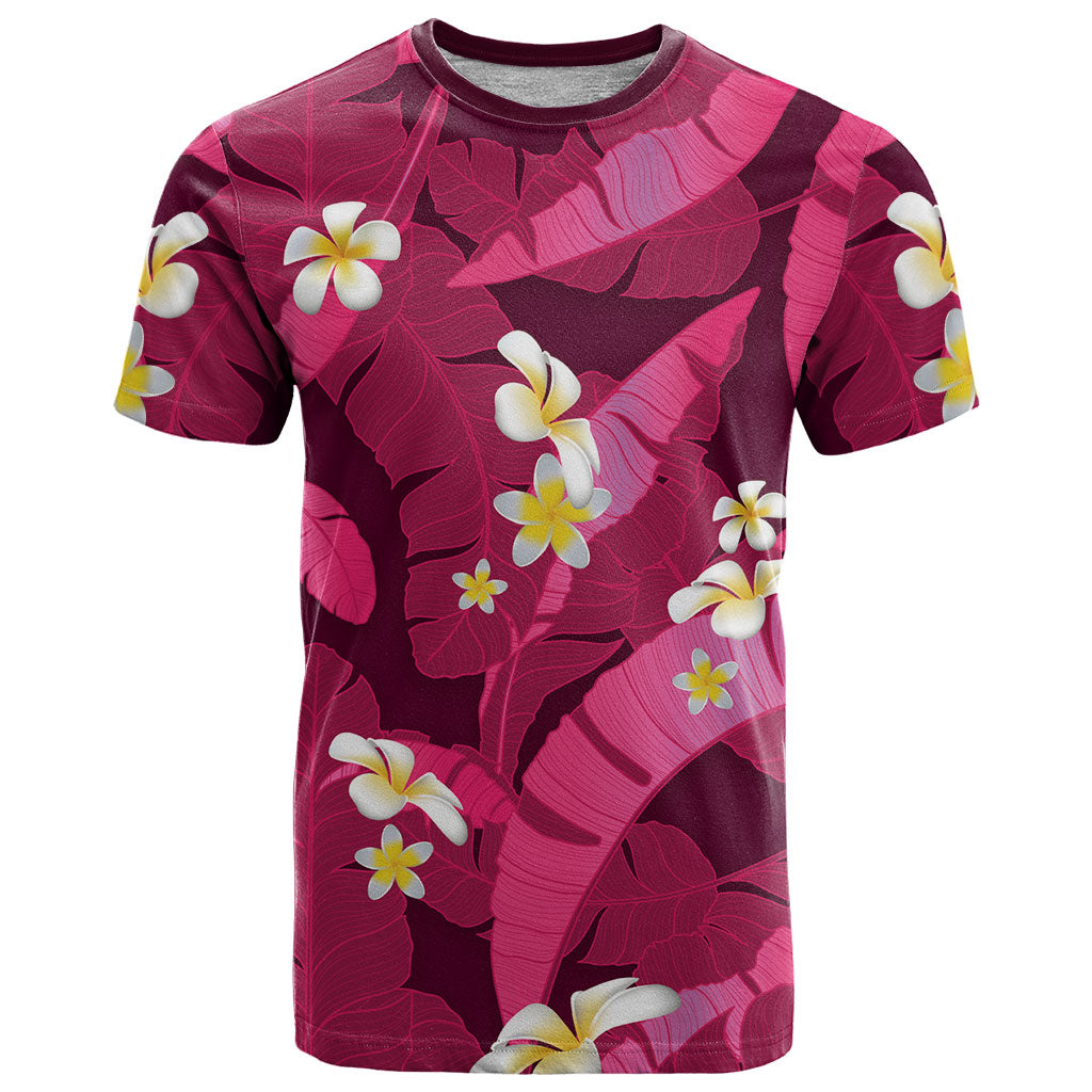 Pink Banana Leaf Hawaii T Shirt Lau Maia Plumeria Tropical Summer Vibes LT14 Pink - Polynesian Pride