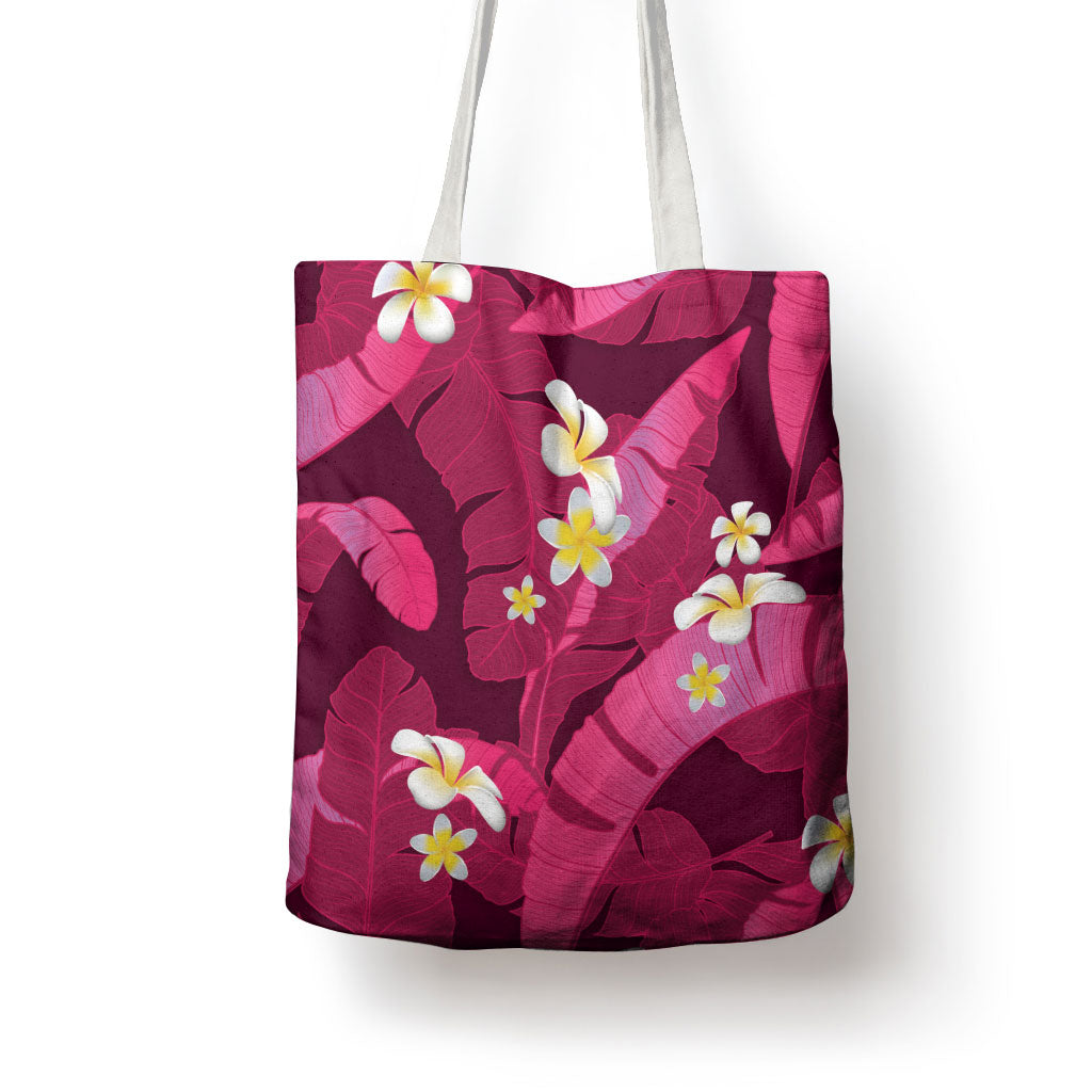 Pink Banana Leaf Hawaii Tote Bag Lau Maia Plumeria Tropical Summer Vibes LT14 - Polynesian Pride