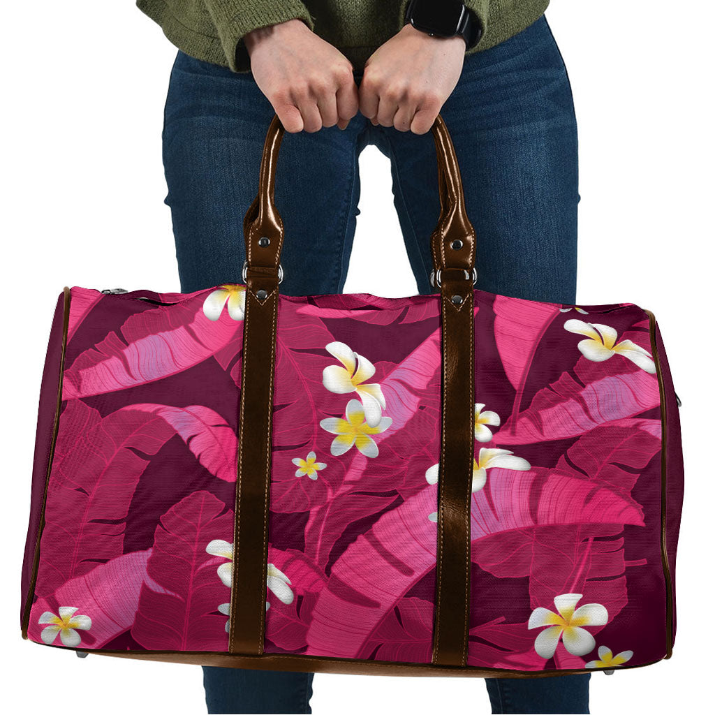 Pink Banana Leaf Hawaii Travel Bag Lau Maia Plumeria Tropical Summer Vibes LT14 Pink - Polynesian Pride